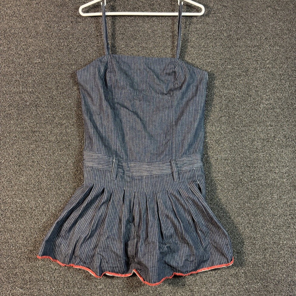 Pilcro Anthropologie Denim Pinstripe Romper Womens 8 Pleated Sleeveless‎ Skort